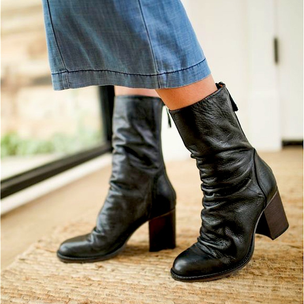🖤FREE PEOPLE Elle Block Heel Slouch Midi Boot Sz 7.5 sz 38 black retro boot